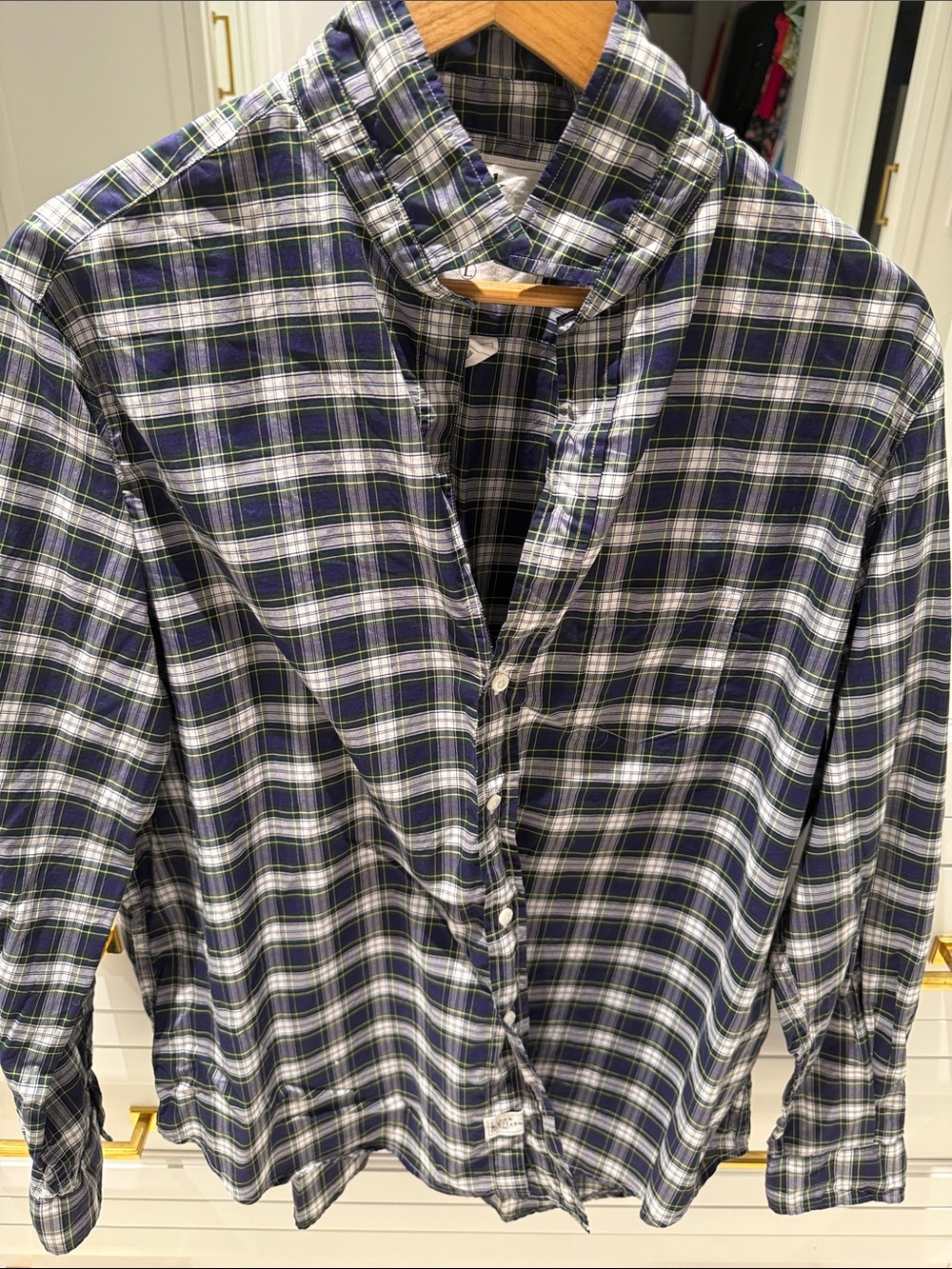 NEW NEVER WORN Frank & Eileen Navy, White & Green Plaid Button-Down
